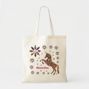 Tote Bag Parties scintillant Unicorn Imaginaire Fleurs Pers