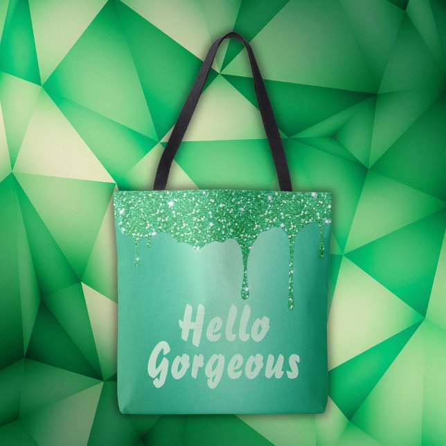 Tote Bag Parties scintillant verte avec monogramme Hello Go (Créateur téléchargé)