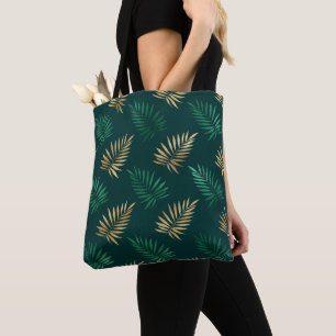 Tote Bag Parties scintillant verte et or sur Feuilles tropi