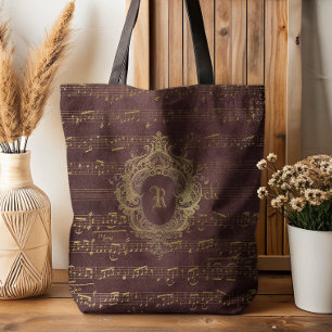Tote Bag Partition de musique vintage à armoiries monogramm