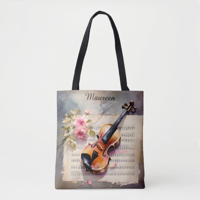 Tote Bag Partition de violon et fleur (Devant)