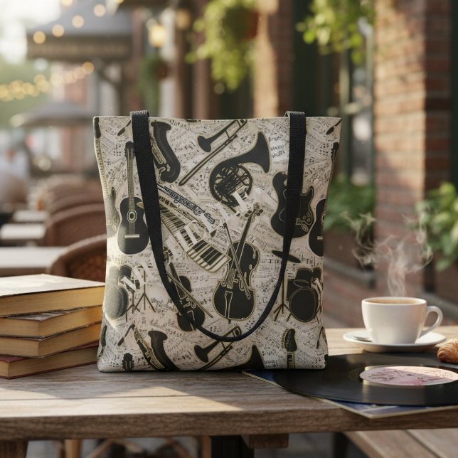 Tote Bag Partition et instruments Black/Gold ID481 (Créateur téléchargé)
