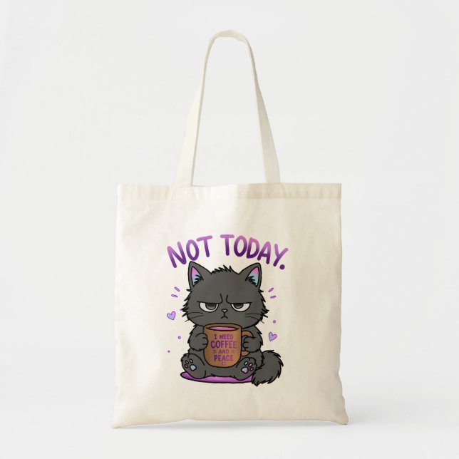 Tote Bag Pas aujourd'hui Grumpy Cat Amoureux de Café Mignon (Devant)