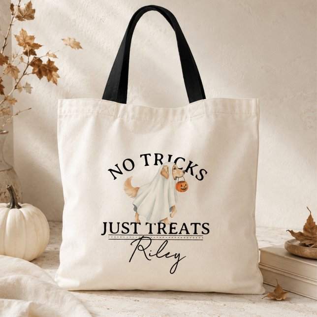 Tote Bag Pas de Farce Juste un Traitement Drôle de Chien Fa (No Tricks Just Treat Funny Pun Ghost Dog Halloween Tote Bag)