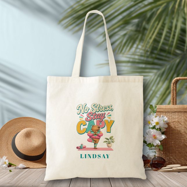 Tote Bag Pas de stress, reste capy - Yoga Capybara (No Stress Stay Capy - Yoga Capybara Tote Bag)