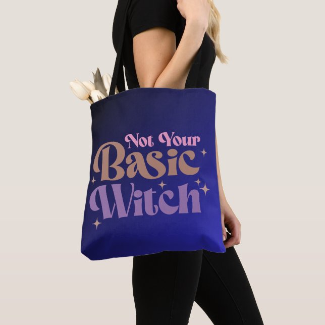 Tote Bag Pas Votre Sorcière Bleue de Base Dégradé Halloween (De près)