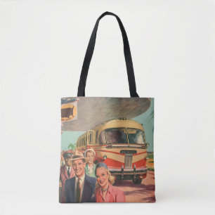 Tote Bag Passagers vintage en vacances au dépôt d'autobus