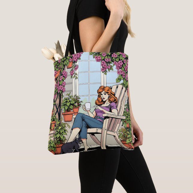 Tote Bag Passer du temps avec mon chat, café et Plantes (De près)