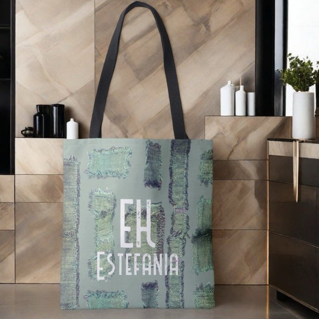 Tote Bag Pastel abstrait sauge vert olive monogramme modern (Créateur téléchargé)