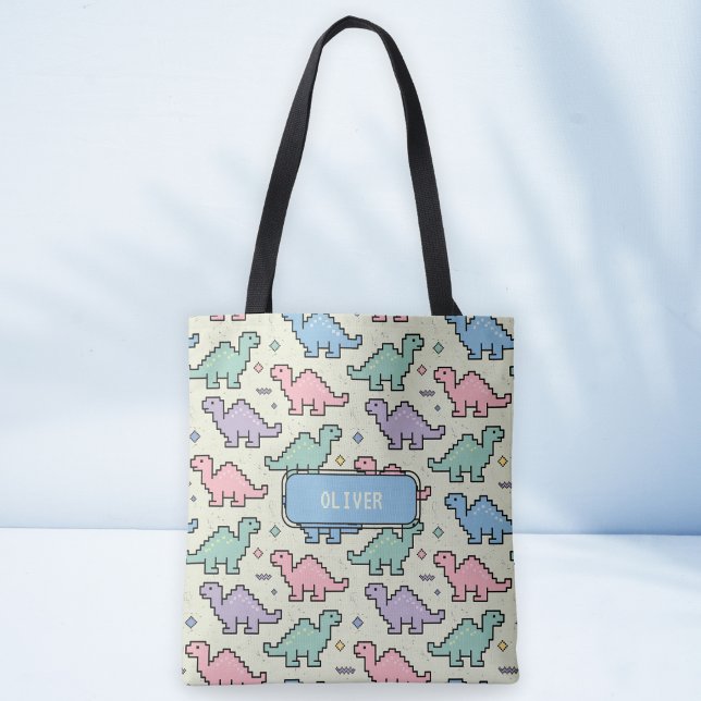 Tote Bag Pastel Arcade Dinosaur Pixel Silhouettes Motif (Créateur téléchargé)