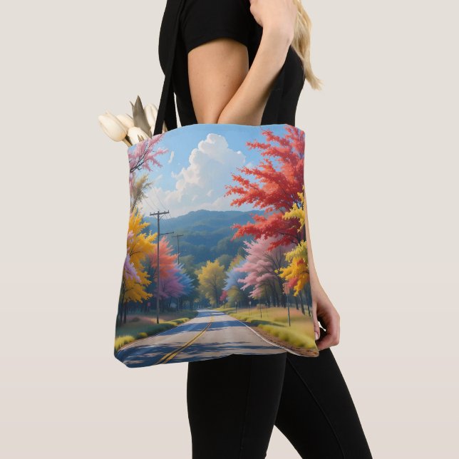 Tote Bag Pastel Autumn Country Road Watercolor (De près)
