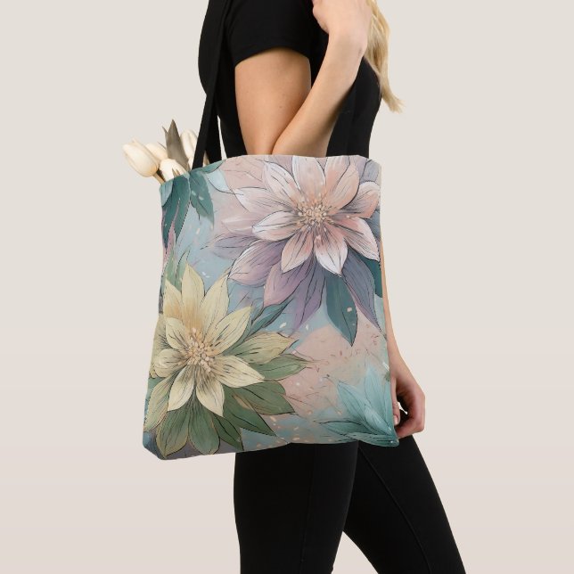 Tote Bag Pastel Blossom éclate : Floral Explosion Motif (De près)