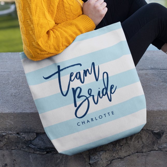 Tote Bag Pastel Blue and White Stripes Blue Team Bride (Créateur téléchargé)