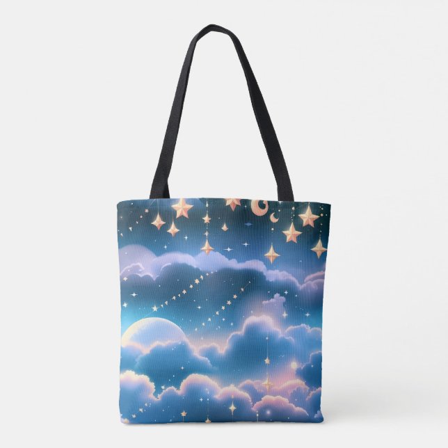 Tote Bag Pastel Blue Moon Dreamy Aesthetic (Dos)