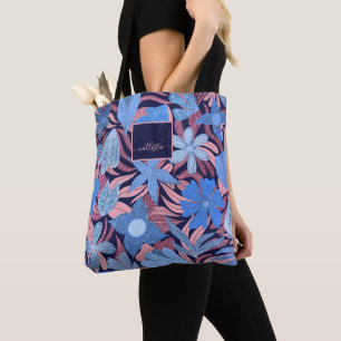 Tote Bag Pastel Blue Rose Floral Feuille Parties scintillan