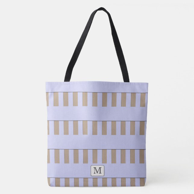 Tote Bag Pastel Blue Stripes sur n'importe quel monogramme  (Devant)