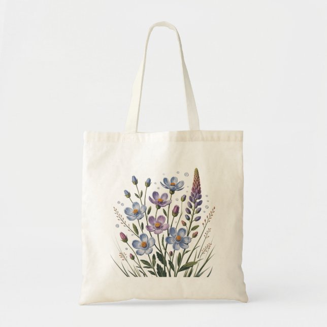 Tote Bag Pastel Blue Wildflowers – Minimalist Botanical (Devant)