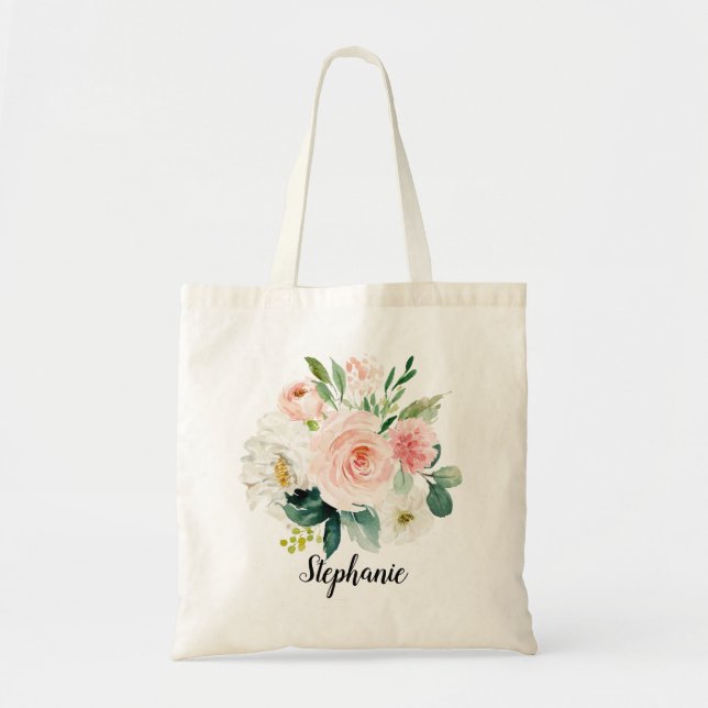 Tote Bag Pastel Blush Joli Mariage floral rose (Devant)