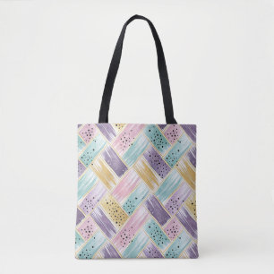 Tote Bag Pastel Brushstroke & Gold Crisscross Abstrait