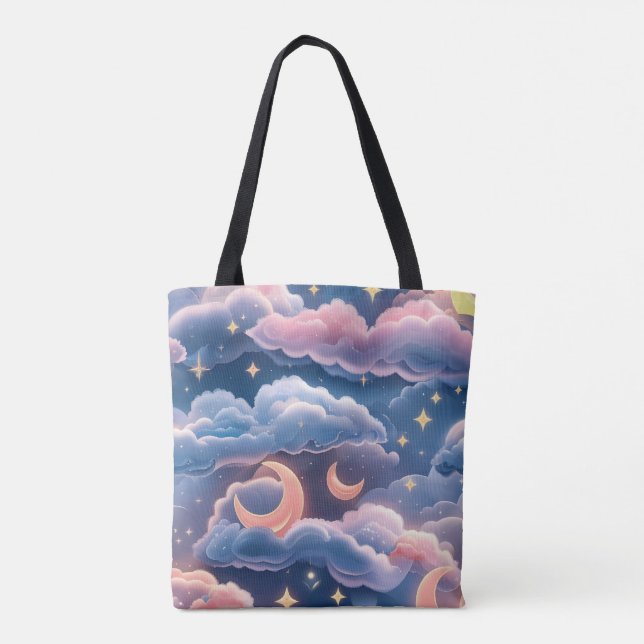 Tote Bag Pastel Coral Sky Blue Moon Coastal Aesthetic (Dos)