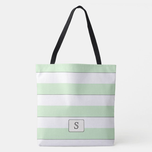 Tote Bag Pastel Green Strips sur n'importe quel Monogramme  (Devant)