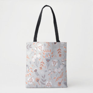 Tote Bag Pastel Grey Orange Floral : Élégance Vintage
