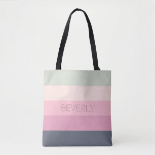 Tote Bag Pastel Gris Rose Vert 5 Couleurs Nom Personnalisé