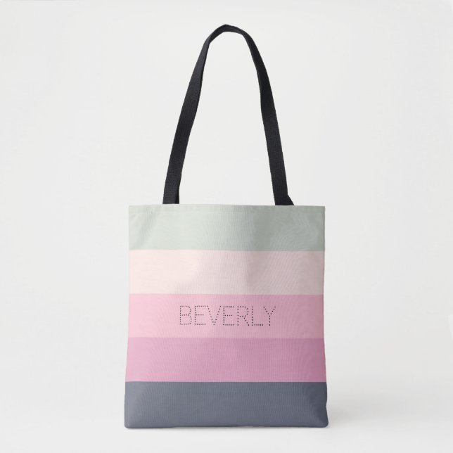Tote Bag Pastel Gris Rose Vert 5 Couleurs Nom Personnalisé (Devant)
