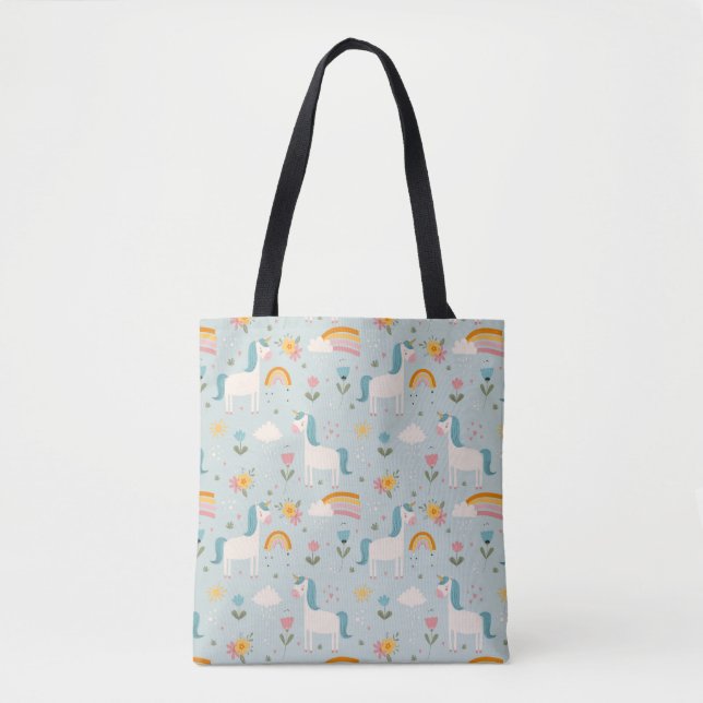 Tote Bag Pastel mignon Rainbow Unicorn Motif (Devant)