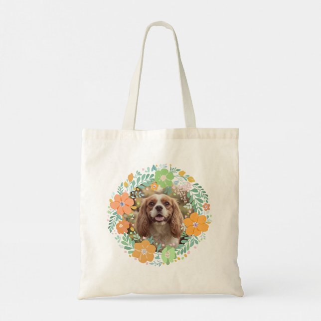 Tote Bag Pastel Orange Cavalier King Charles Spaniel Floral (Dos)