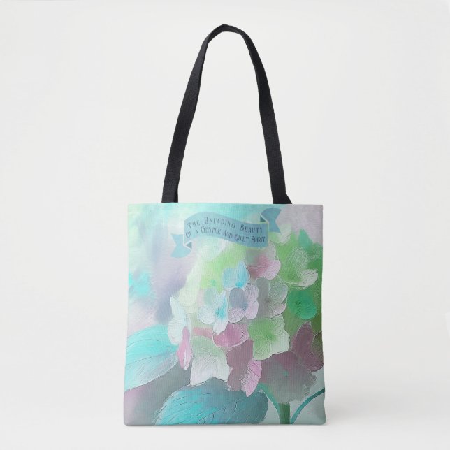 Tote Bag Pastel Orthensia Fleur Peinte, Citation Bible Mère (Devant)