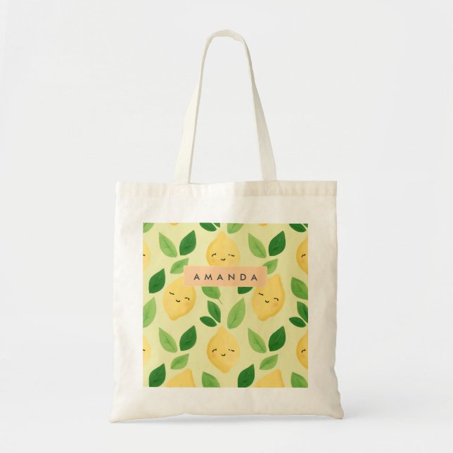Tote Bag Pastel personnalisé Cute Smiling Citron Motif (Devant)