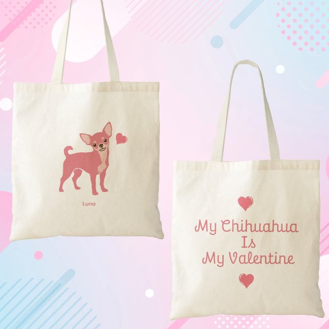 Tote Bag Pastel Pink Chihuahua Valentine Tote, Custom Name (Créateur téléchargé)