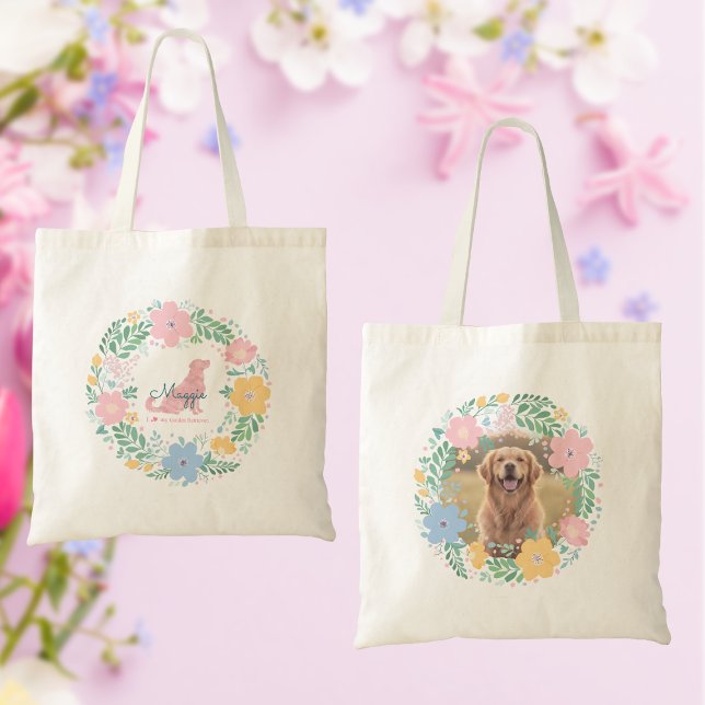 Tote Bag Pastel Pink Golden Retriever Custom Photo  (Créateur téléchargé)