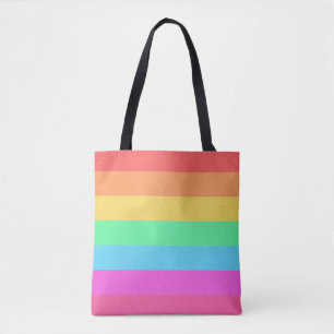 Tote Bag Pastel Rainbow Color Strips Design