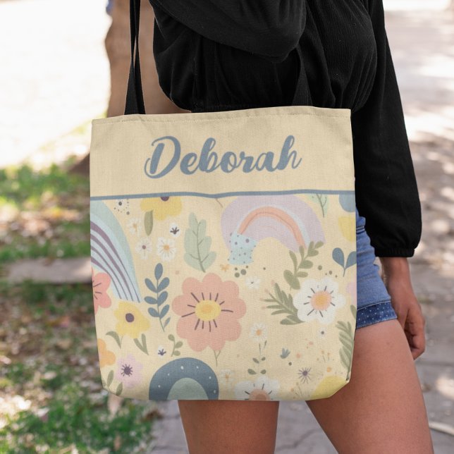 Tote Bag Pastel Rainbow Flowers Personnalisé (Créateur téléchargé)