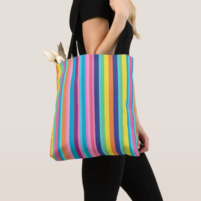 Tote Bag Pastel Rainbow Stripes (De près)