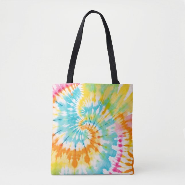 Tote Bag Pastel Rainbow Tie Dye Spiral Pattern (Devant)