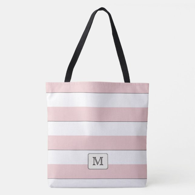 Tote Bag Pastel Red Stripes sur n'importe quel monogramme p (Devant)