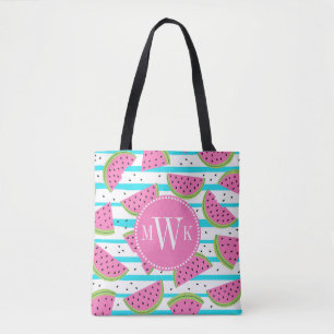 Tote Bag Pastèque au néon sur le motif de rayures