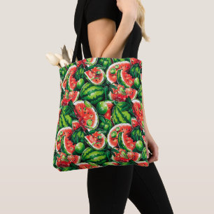 Tote Bag pastèques, chaux, feuilles de pastèque, petite cha