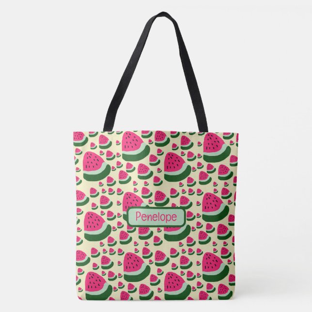 Tote Bag Pastèques Fantaisistes Motif de Fruits d'Été Migno (Devant)