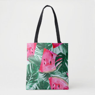 Tote Bag Pastèques, palmiers feuilles : pattes tropicales s