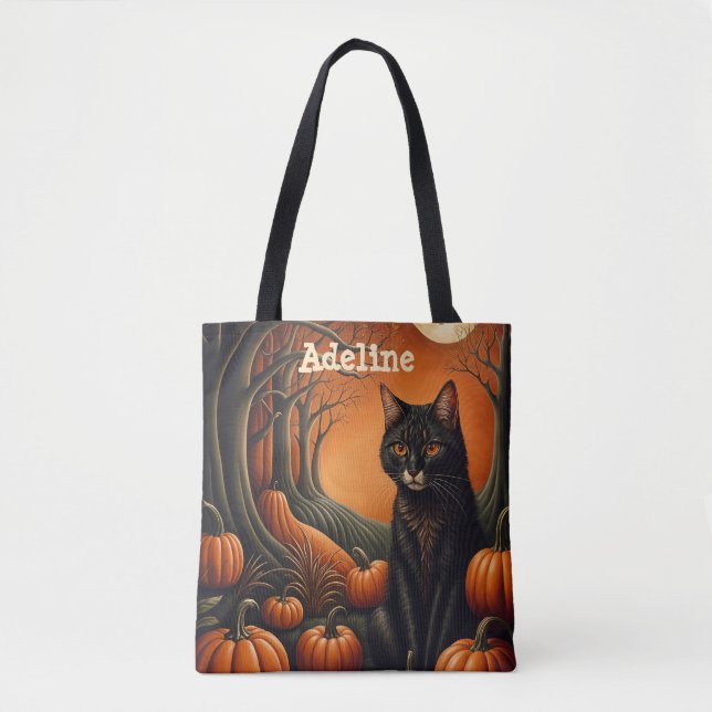 Tote Bag Patch Citrouille Lune Halloween personnalisée (Devant)