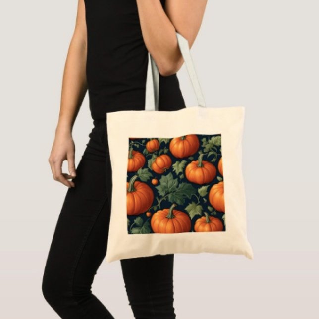 Tote Bag Patch de citrouille feuillue (100% natural material 100% cotton D: 15.75"l x 15.25"w 5 handle colors.
)