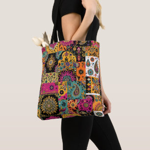 Tote Bag Patchwork bohème Mandala et Motif Paisley