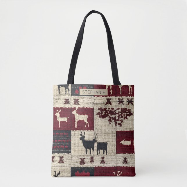 Tote Bag Patchwork croisé rustique | Folk Holiday Motif (Devant)