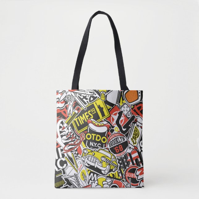Tote Bag Patchwork d'autocollants urbains de New York vinta (Devant)