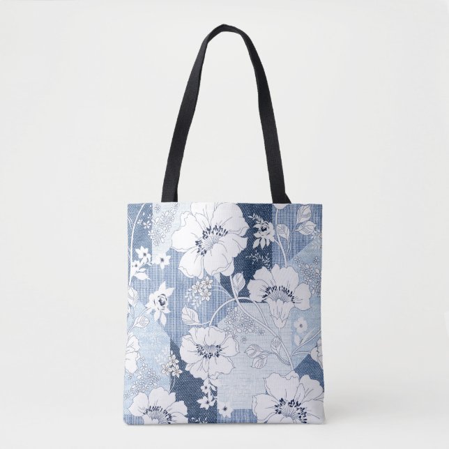 Tote Bag patchwork de denim transparent sur fleur (Devant)