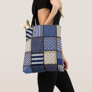 Tote Bag Patchwork Denim bleu